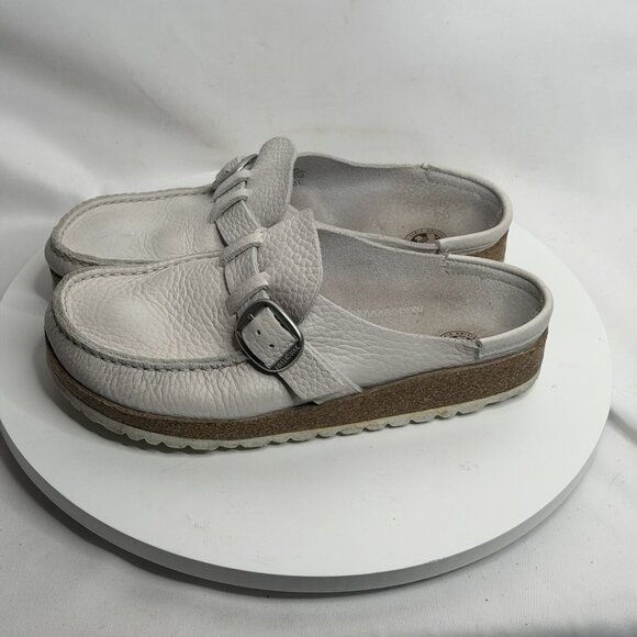 Birkenstock Buckley Natural Leather Clogs 38 Size 7 N White Slip On Cork Mules - Picture 1 of 8